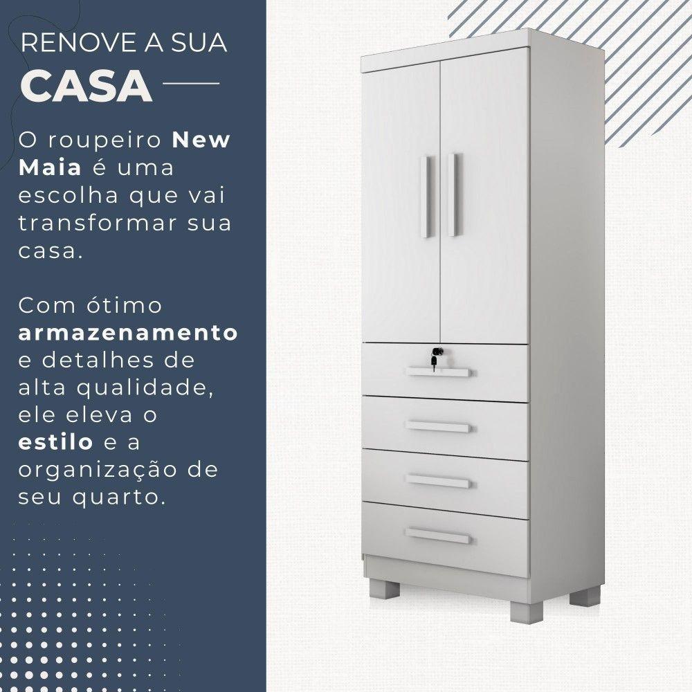 Guarda Roupa New Maia 2 Portas 4 Gavetas Com Chave Benetil Móveis Branco