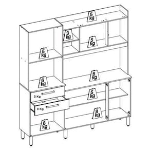 Miniatura Cozinha Compacta Demóbile Savoy com 6 Portas, 2 Gavetas e 2 Prateleiras - 178cm de largura Avena e Grafito