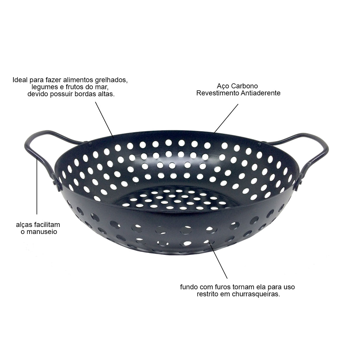 Miniatura Assadeira Wok Prana Antiaderente 28cm Grill&Pizza