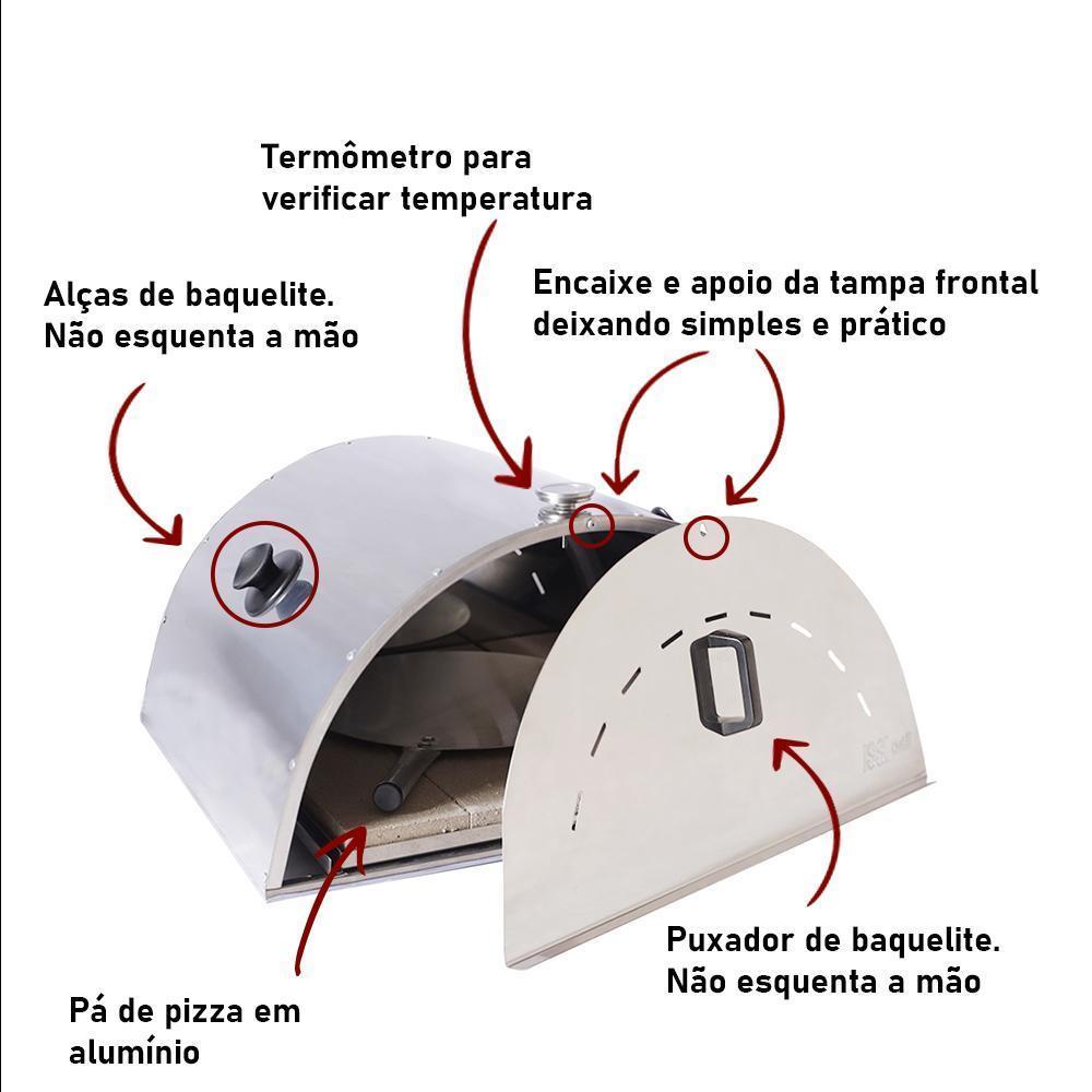 Miniatura Forno de Pizza Inox p/ Churrasqueira Issi Grill 47x48x26cm