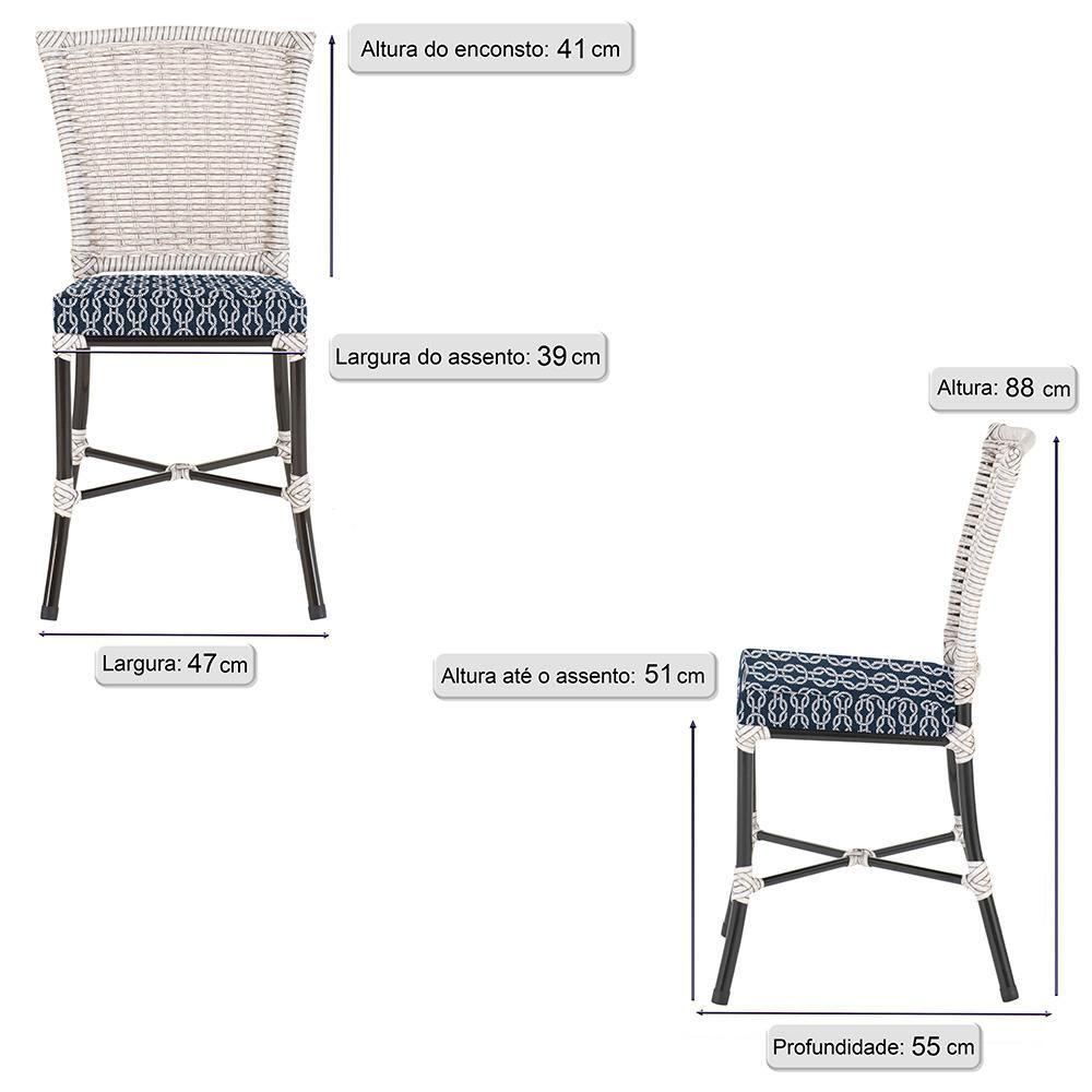 Jogo Cadeira De Jantar Em Alumínio E Fibra Estofado Impermeavel 6 Unidades Marmore Z30