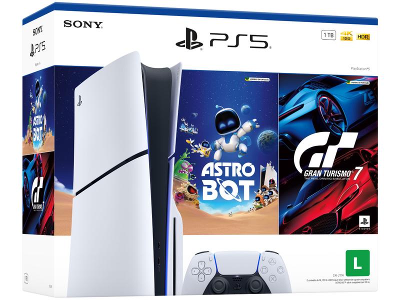 Miniatura PlayStation 5 Slim Disk 1TB 1 Controle Branco Sony com 2 Jogos