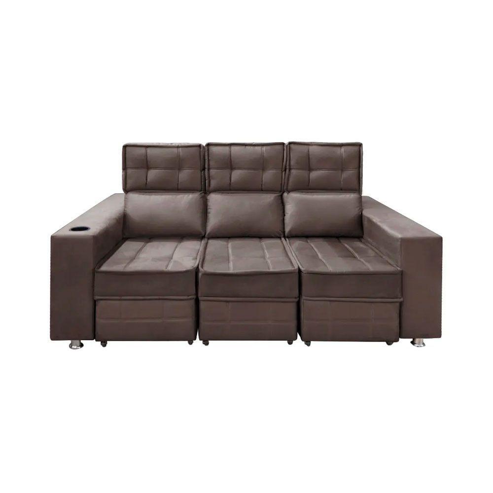 Sofá Retrátil E Reclinável 3 Lugares Londres 1.90cm Com Molas Suede Speciale Home Café
