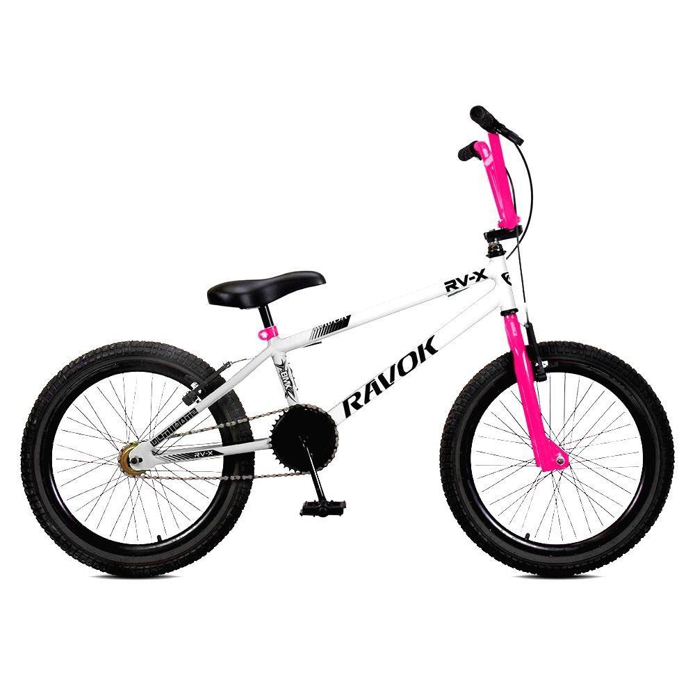 Miniatura Bicicleta Aro 20 Bmx Rv-x Aero Freio V-brake Infantil Branco Rosa
