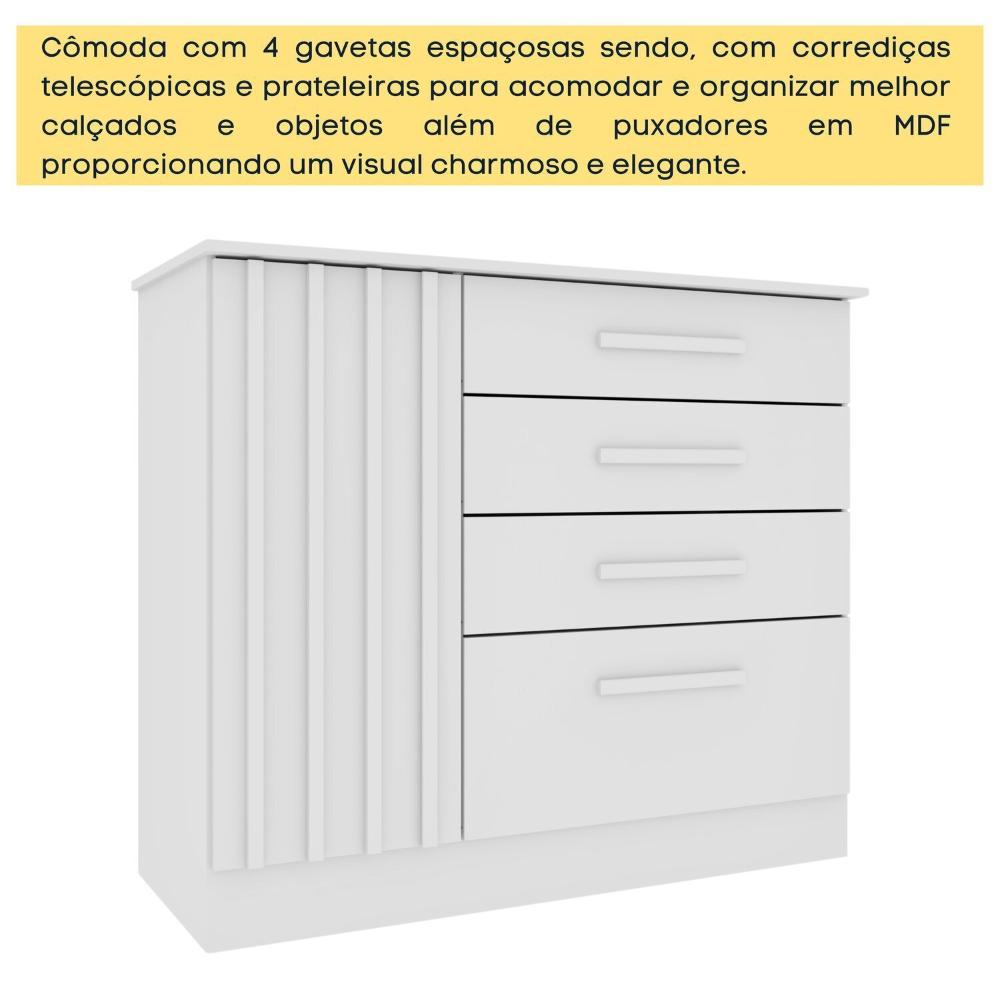 Miniatura Cômoda 4 Gavetas 104cm Ripada Nova York Neve/Neve