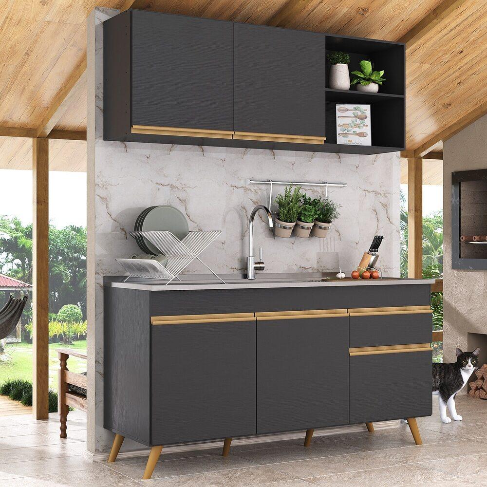 Miniatura Armário de Cozinha Compacta Veneza Multimóveis MP2142.130 Preto