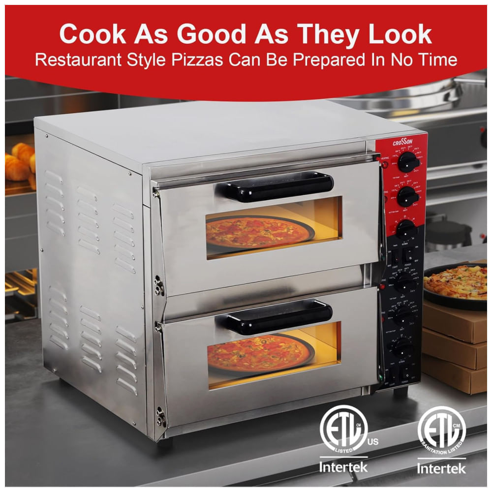 Forno Elétrico de Pizza de Bancada de 8kg com Máquina de 7 Rolos de Hot Dog e Duplo Deck Comercial,Crosson.