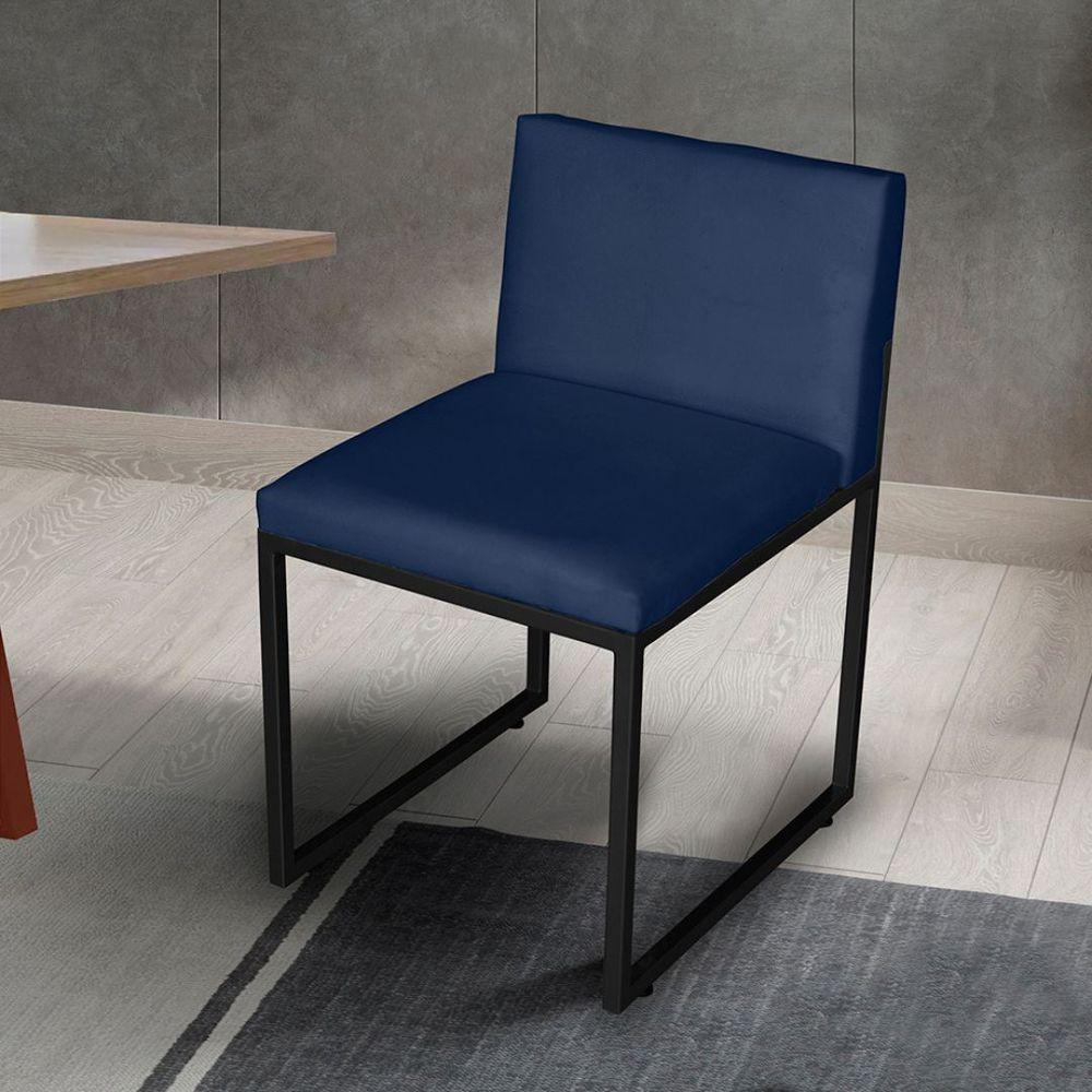 Miniatura Kit 4 Cadeira De Jantar Escritorio Industrial Vittar Ferro Preto Corino Azul Marinho