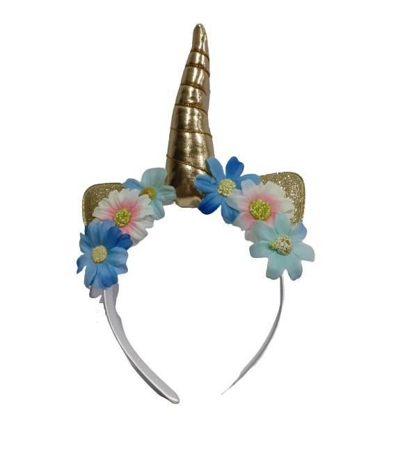 Miniatura Arco Tiara Unicórnio Infantil Metalizado Com Flores
