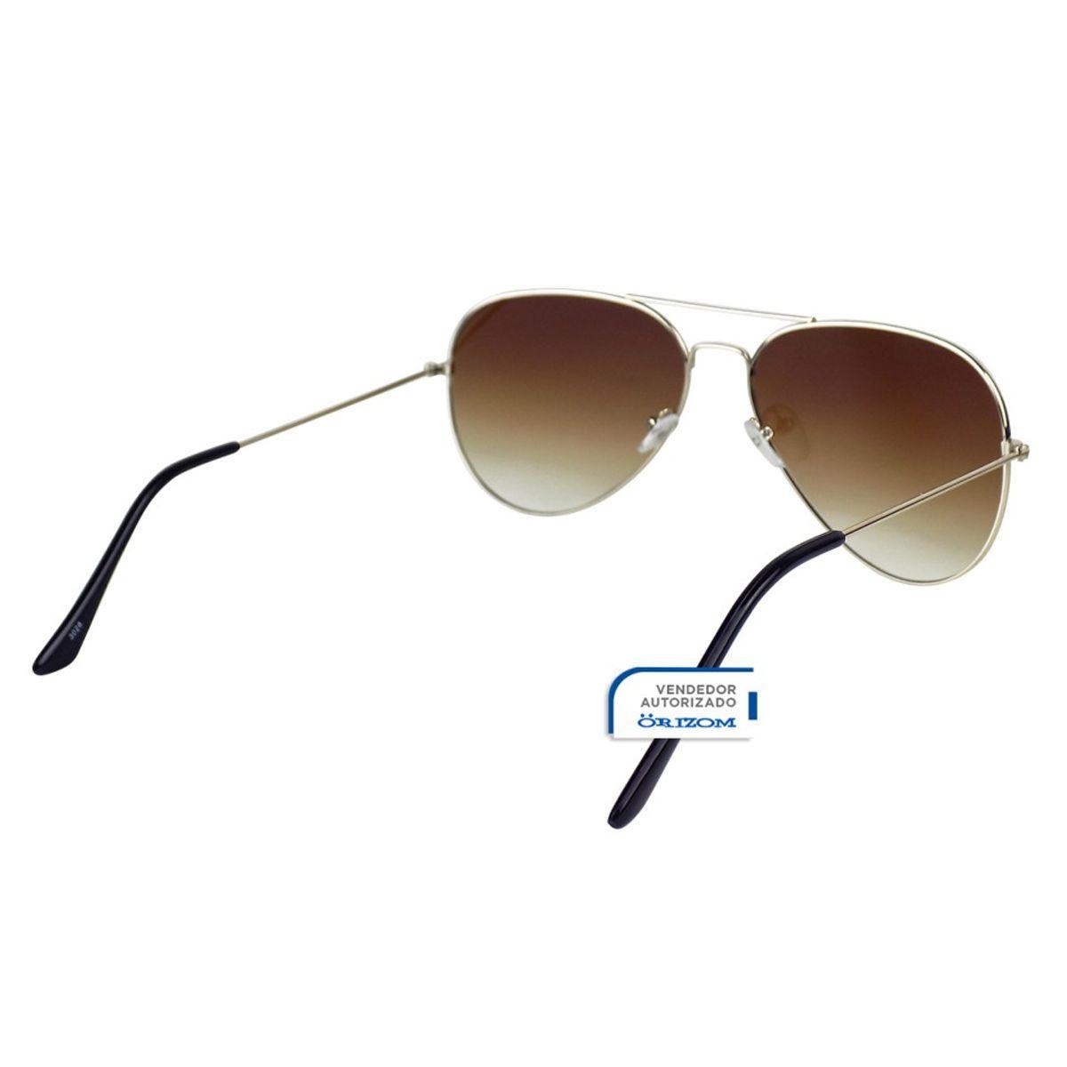 Miniatura Marrom Oculos Sol Masculino Aviador Banhado Ouro Aço Inox