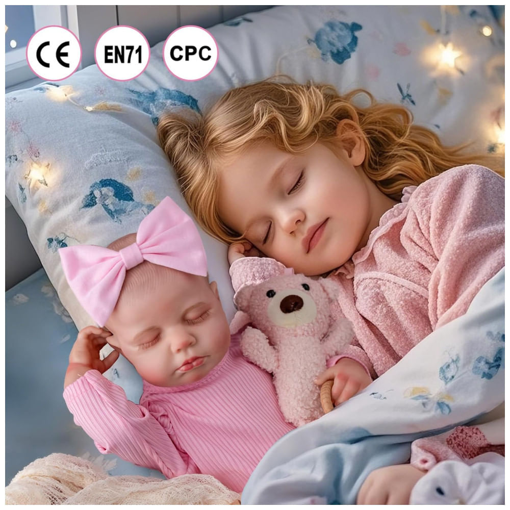 Miniatura Bebê Recém-Nascido Newborn, Boneca Bebê Reborn Realista de 45 cm Menina com Corpo de Pano e Kit de Alimentação, SPICIMOMO