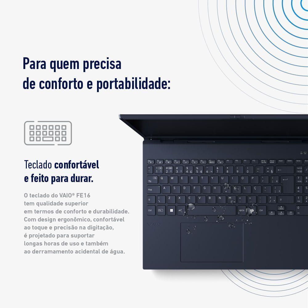 Notebook VAIO FE16 Intel Core i5-1335U Linux 16GB RAM 512GB SSD Tela 16” IPS WUXGA Antirreflexo Cinza Grafite