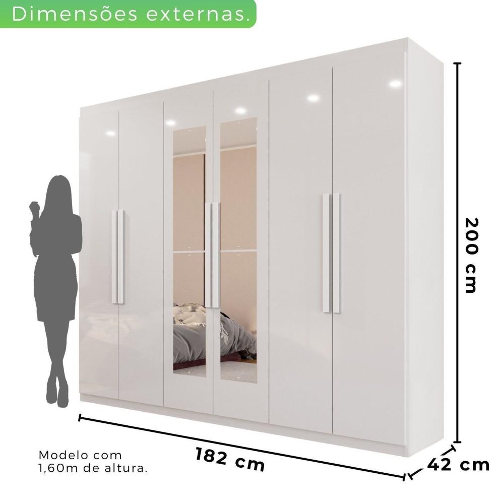 Miniatura Guarda-Roupa Casal 6 Portas 4 Gavetas com Espelho 100% MDF Atlanta Branco Neve