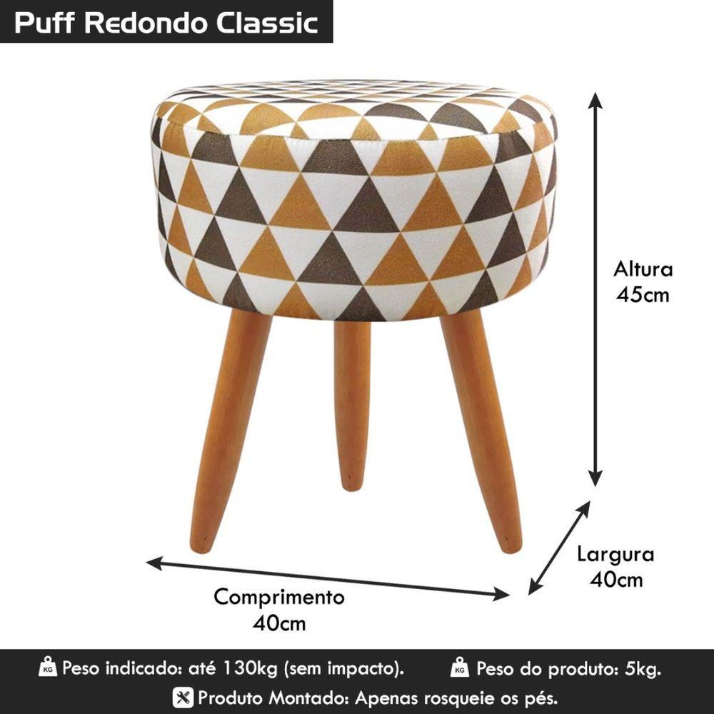 Miniatura Puff Banqueta Classic Redondo Suede Estampa Triangulo Marrom