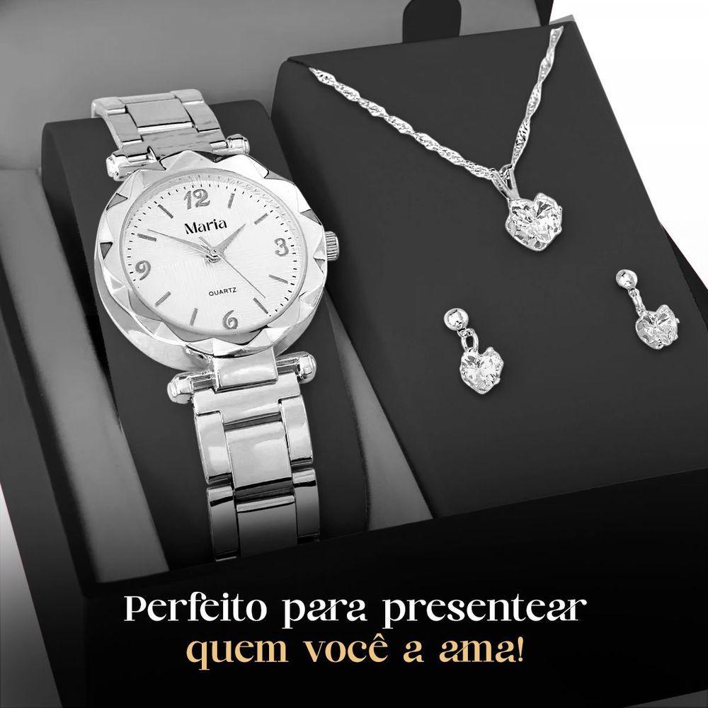 Miniatura Relogio Feminino Aço Prata + Caixa + Brincos Garantia Delicado Ajustavel Qualidade Premium Social