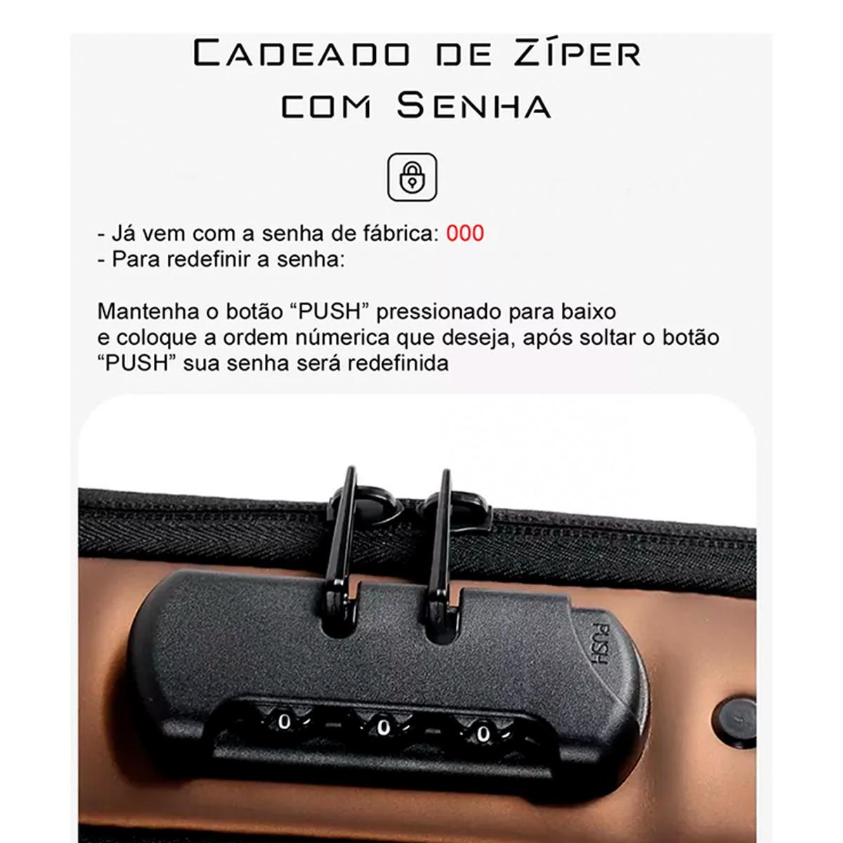 Mochila Antifurto Usb Trava De Zíper Impermeável - Cinza