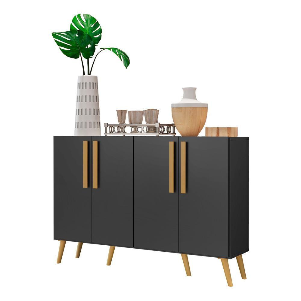 Miniatura Aparador Buffet 4 Portas Com Pés Retrô Viena Preto/natural