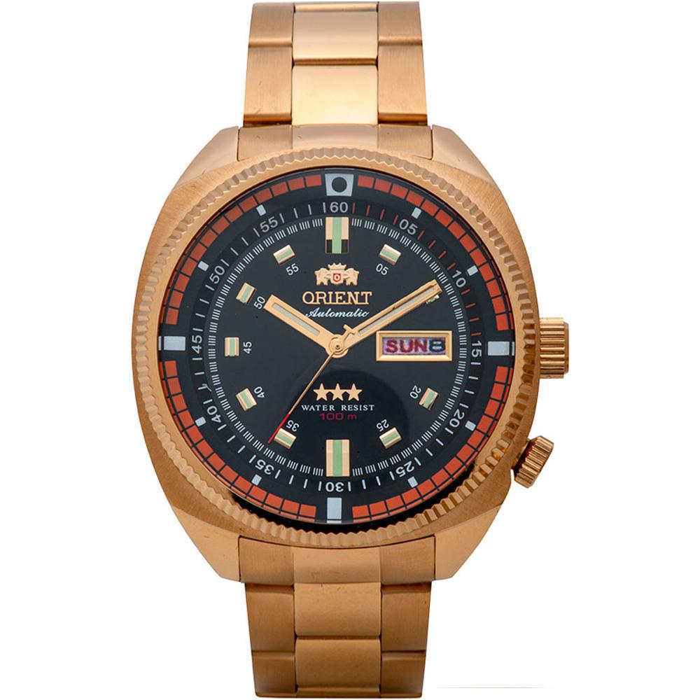 Miniatura Relogio Masculino Dourado Automatico Data 3 Estrelas Orient