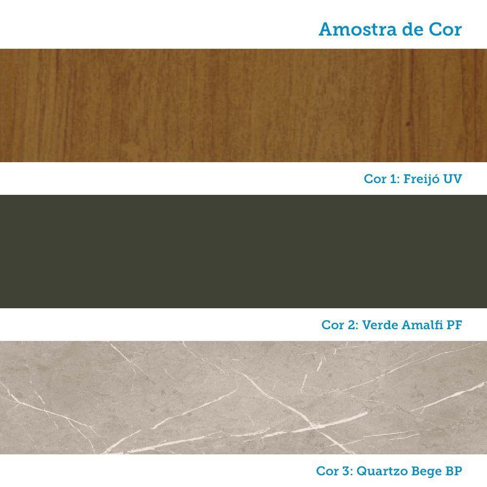 Cozinha Modulada Completa Com Bancada Ilha 8 Peças Com Tampo Freijó/verde Amalfi