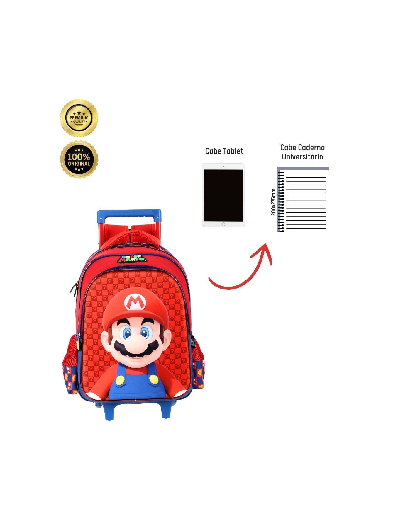 Kit Escola Super Mario Mochila Roda Lancheira Estojo - Azul