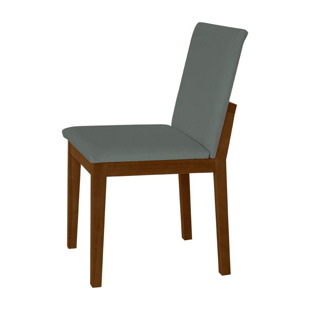 Miniatura Kit 2 Cadeiras De Jantar Pérola Estofado Liso Veludo Cinza Base Madeira Maciça Imbuia