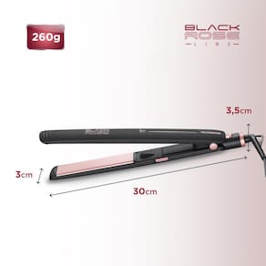 Chapinha | Prancha Mondial P-27 com Chapas de Cerâmica 220°C com Emissão de Íons Black Rose - Bivolt