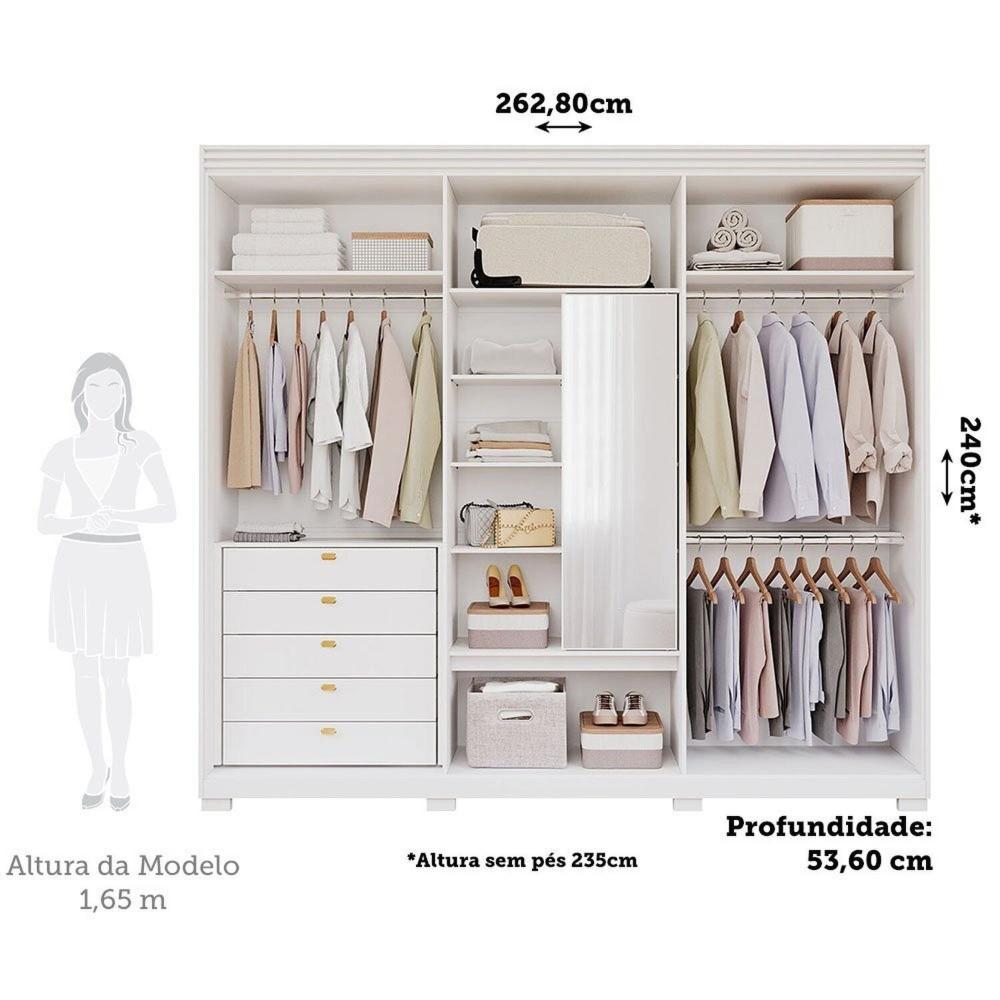 Miniatura Guarda-roupa Casal 240cm 6 Portas 6 Gavetas Espelho Interno Giratório 100% Mdf Turim Espresso Móveis Branco