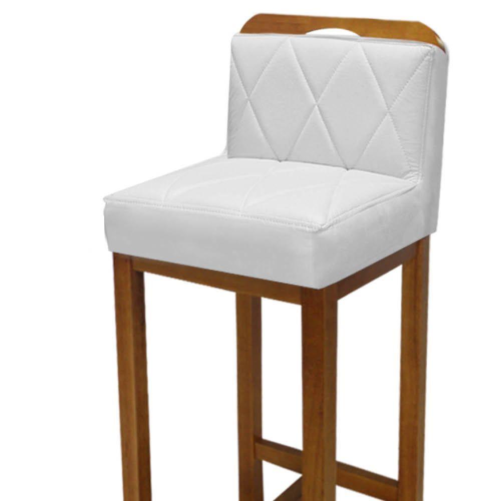 Miniatura Banqueta Alta Com Encosto Simon Balcão Bistrô Base Madeira Carvalho Sintético Branco