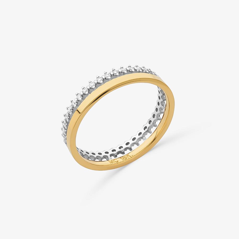 Miniatura Aliança Com Aro inteiro Cravejado Com 22 Pontos De Diamantes Em Ouro Branco E Ouro Amarelo 18k 10