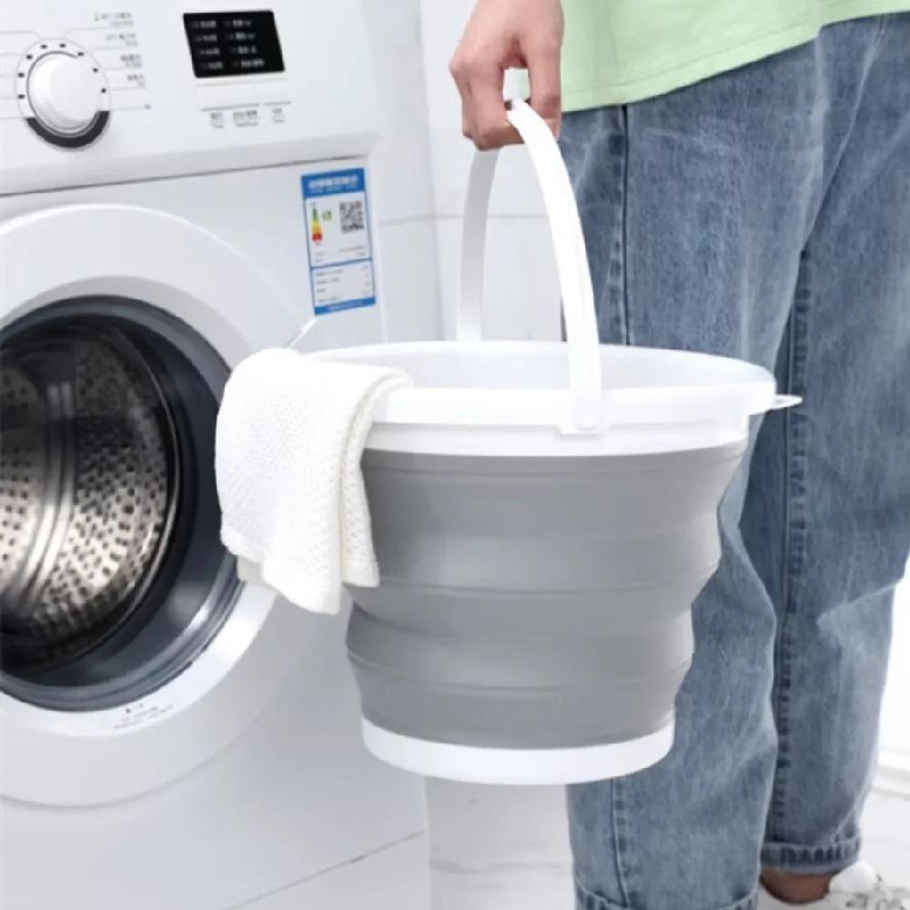 Miniatura Balde Portatil Ecologico Retratil Cozinha Banheiro Lavanderia 10 Litros Alça Plastica Cinza