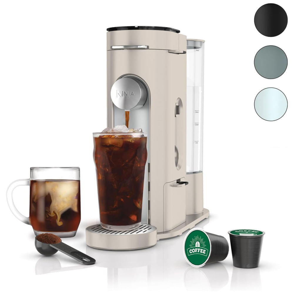 Miniatura Cafeteira Programável 4 em 1 para Capsulas ou Café Moído, Frio ou Quente com Batetor de Leite, 110V Ninja PB041ST, Cinza Pedra 110v