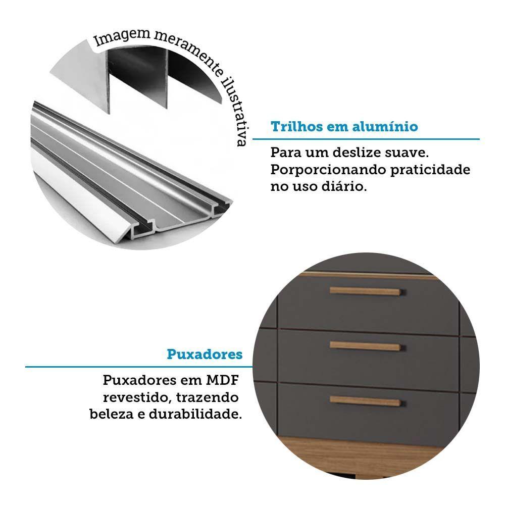 Miniatura Guarda-roupa Casal 194,40 3 Portas 9 Gavetas Com Espelho Dante Estilo Mm Jatoba/grafitte