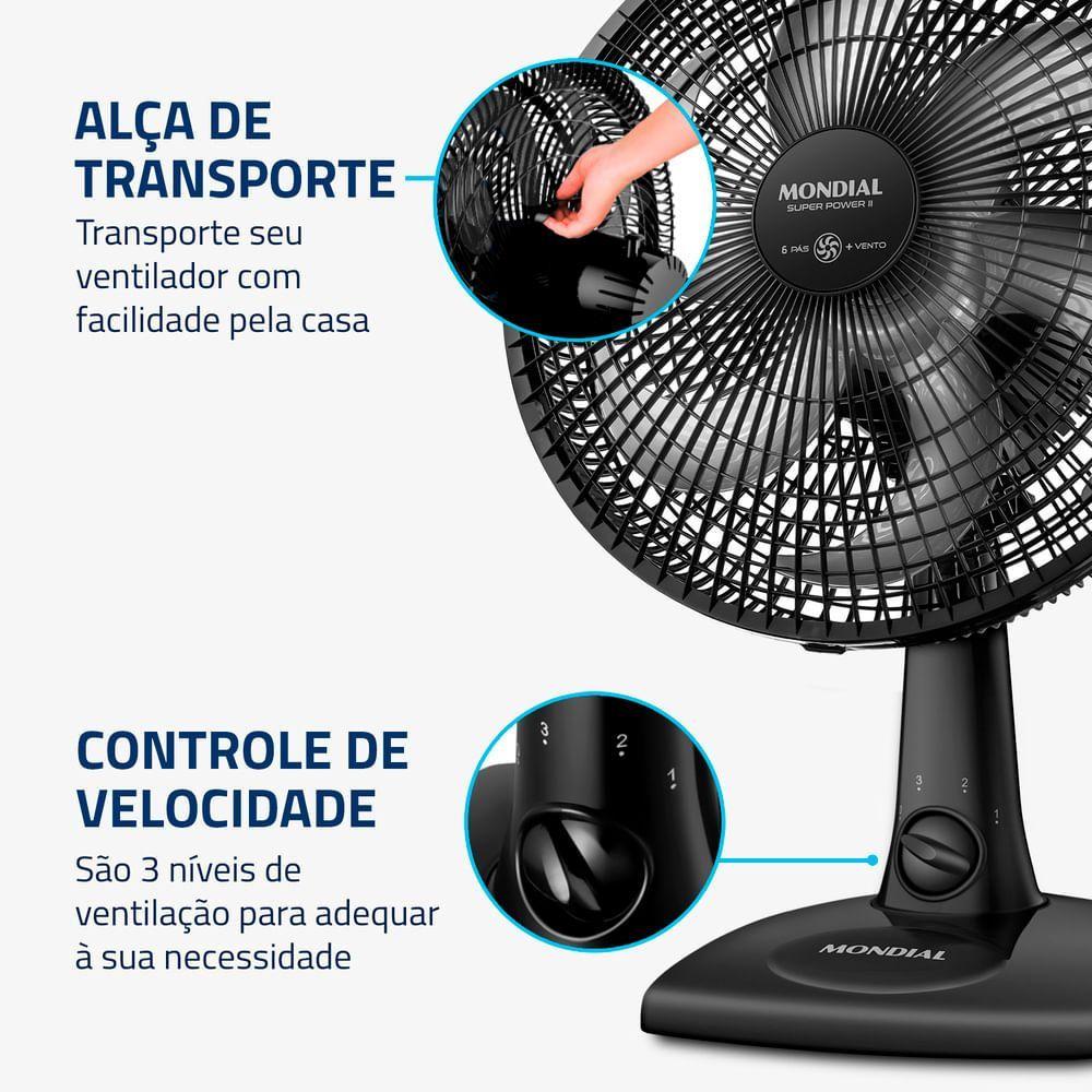 Miniatura Ventilador De Mesa 30cm Super Power Ii Mondial Preto 60W NVSP-30-B2 220V