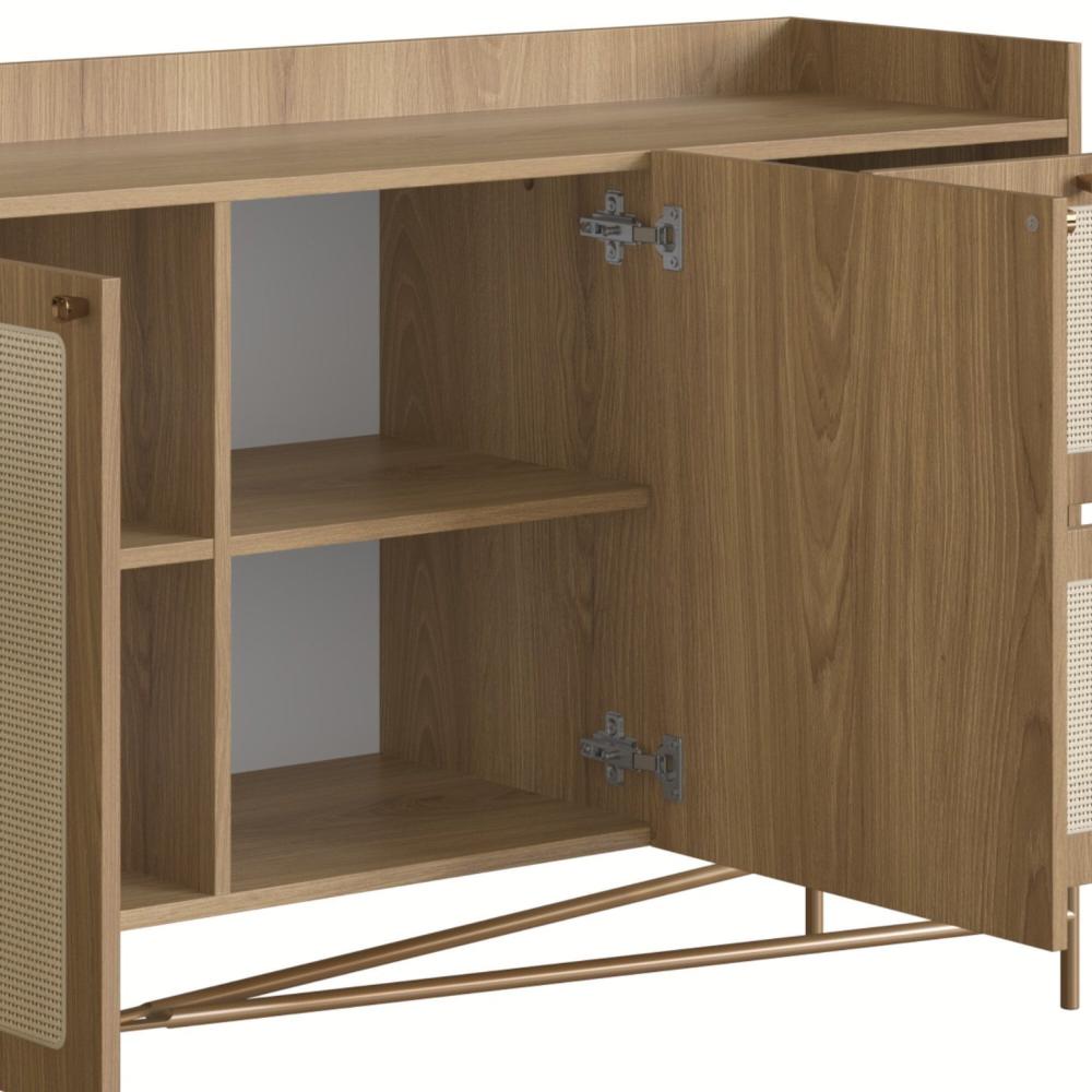 Buffet Aparador 3 Portas 2 Gavetas Palhinha Pé Metal Dourado Oslo Artesano Hanover/Dourado