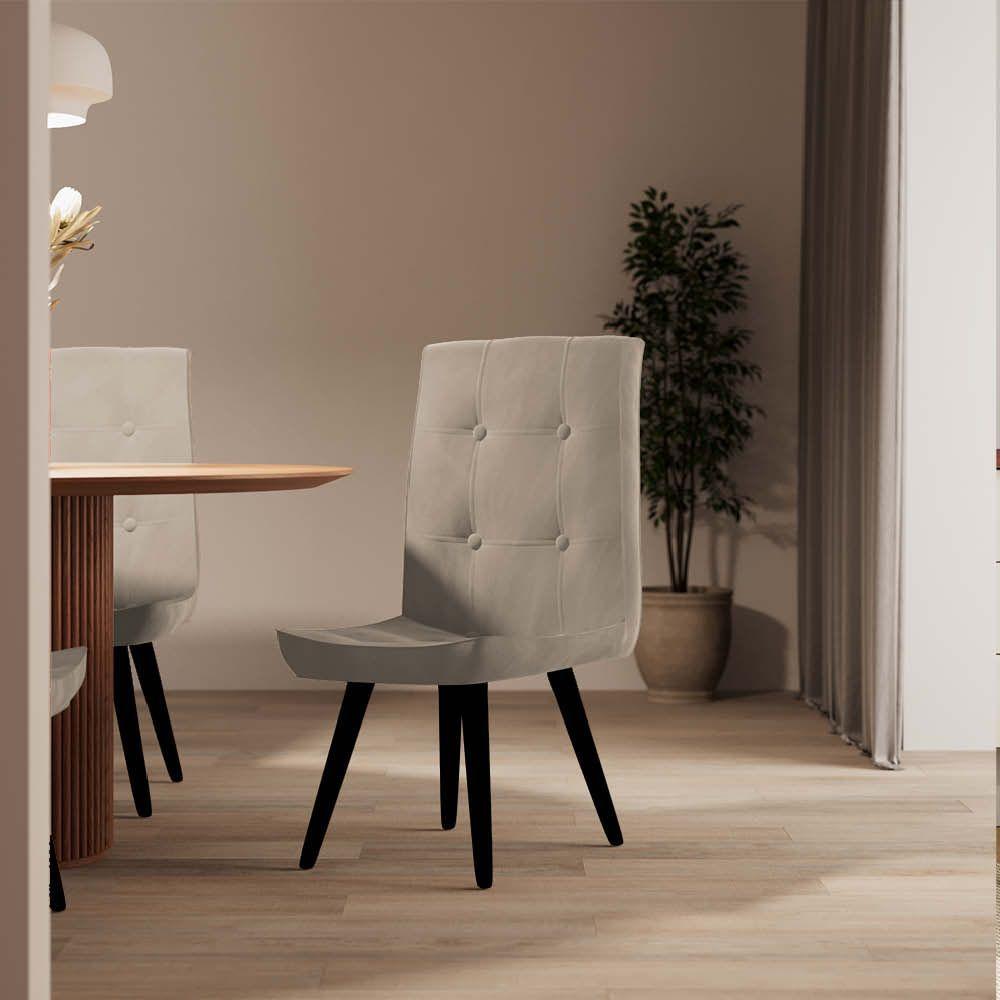 Miniatura Conjunto 03 Cadeira De Jantar Drop Com Botão Base Pé Palito Preto Suede Bege