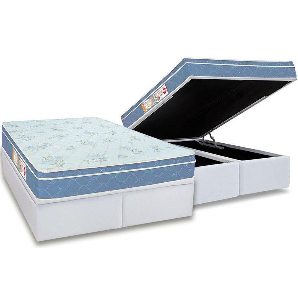 Miniatura Cama Box Baú Queen: Colchão Espuma D45 Castor Sleep Max + Base Crc Courano White(158X198)
