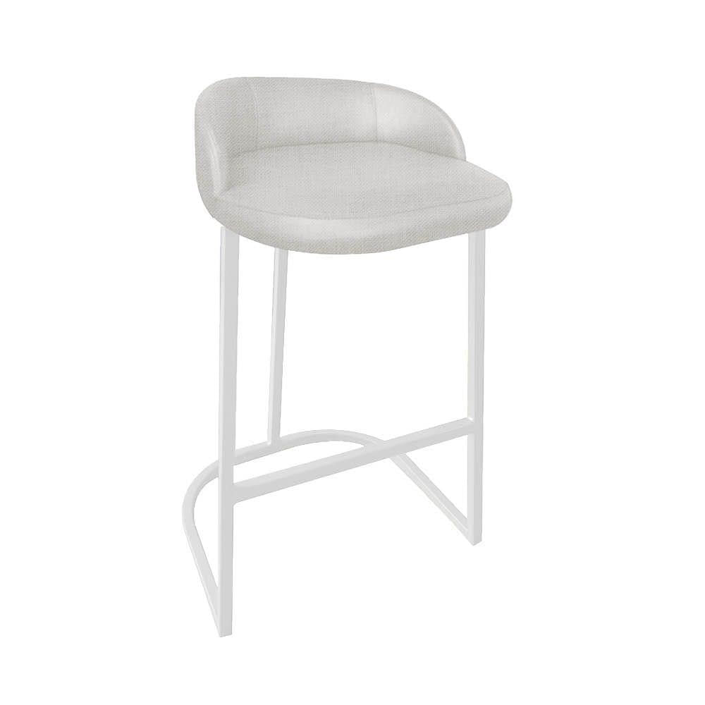 Miniatura Banqueta Betyna Com Encosto Alta Cozinha Bar Balcão Ferro Branco Linho Cru - Amey Decor