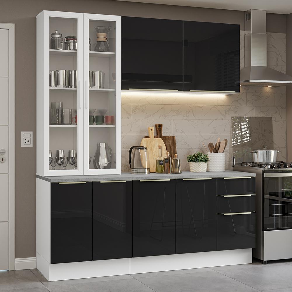 Miniatura Armário de Cozinha Compacta 190cm Branco/Preto Lux Madesa 02 Branco/Preto