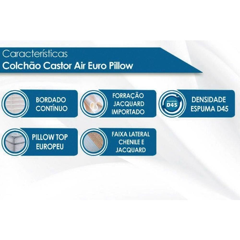 Cama Box Baú King: Colchão Espuma D45 Castor Black E White Air Euro Pillow + Base Clean(193X203)