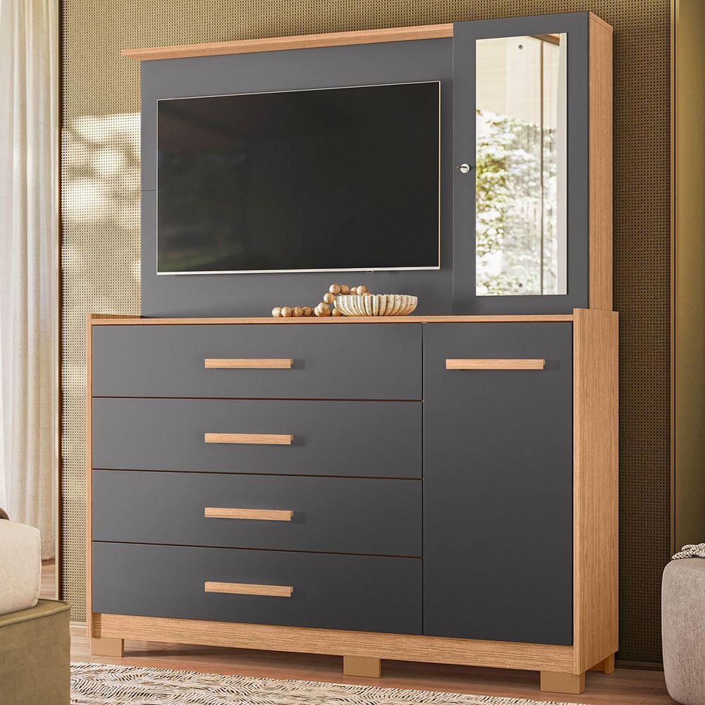 Miniatura Cômoda Com Painel Para Tv 43 4 Gavetas 2 Portas Ilha Bela Freijó Titanium