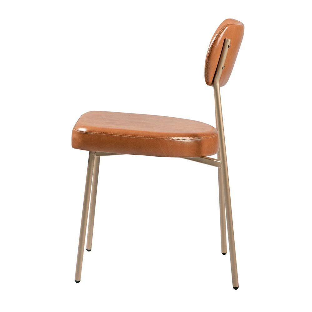 Kit 2 Cadeiras Sala de Jantar Couro Sintético Design aço Carbono Lavinia Marrom/Champanhe