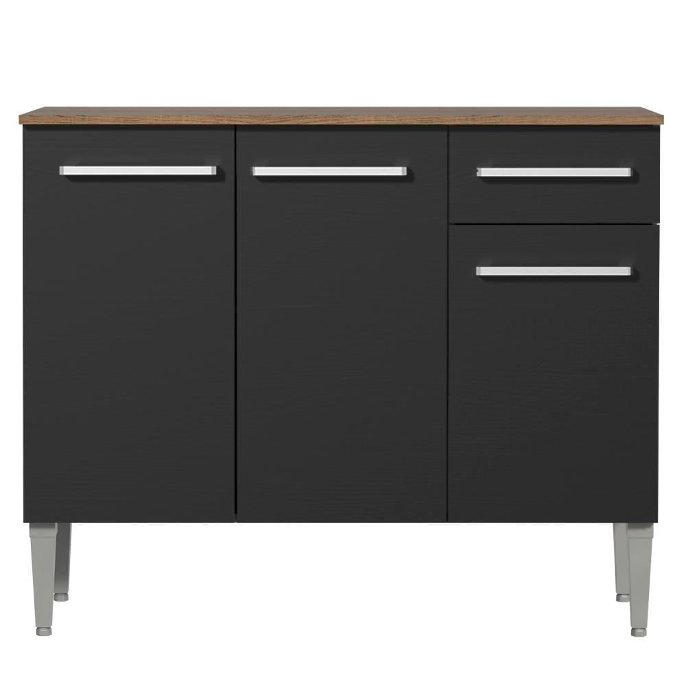 Balcão Gabinete Emilly 3 Portas 1 Gaveta Rustic Preto Madesa
