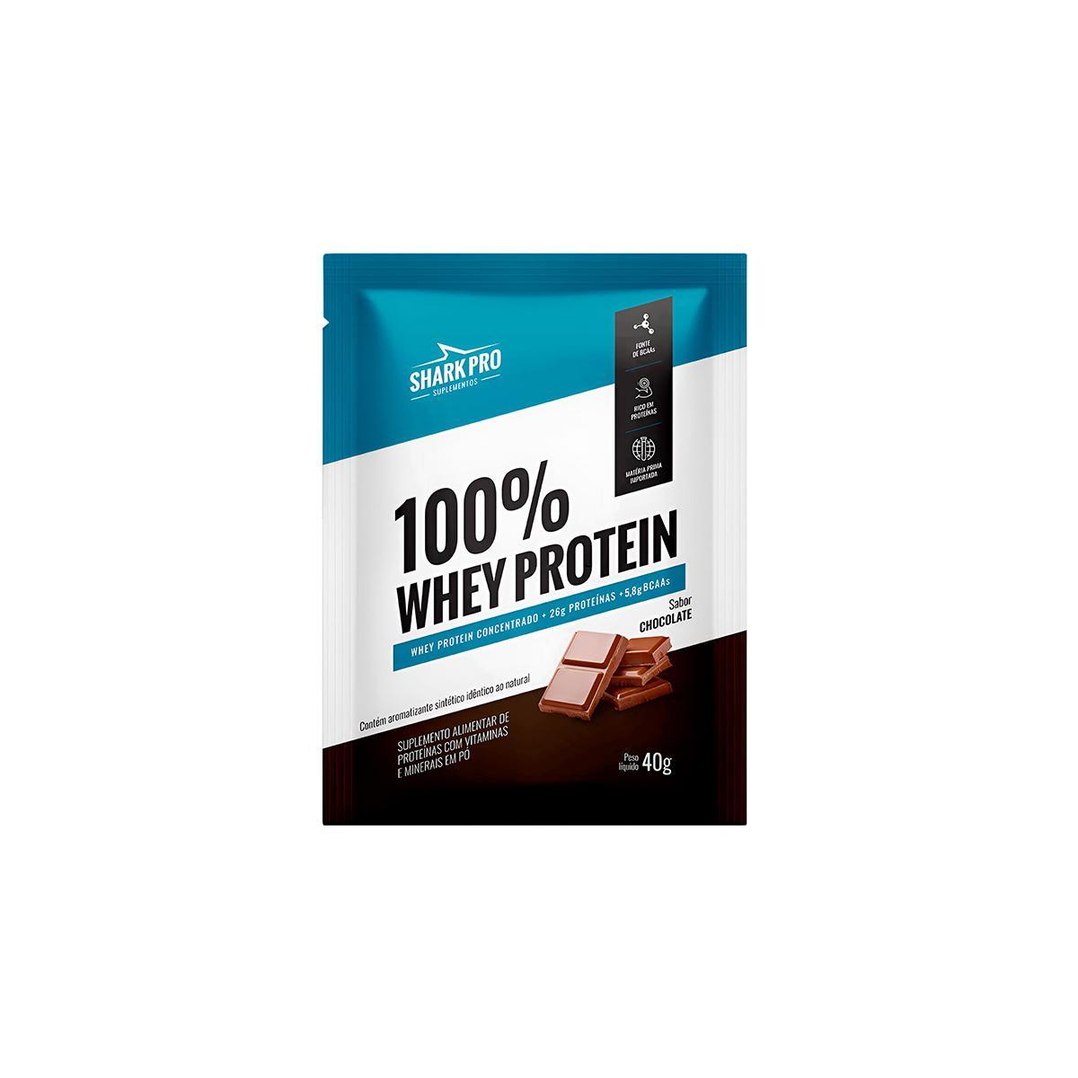 Miniatura Whey Protein 100% Sabor Chocolate 40G Sachê 1 Unidade Shark