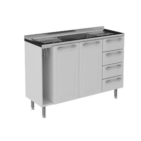 Miniatura Balcão para Cozinha Itatiaia Diamante 4 Gavetas, 2 Portas e Pia Inox 120cm Branco