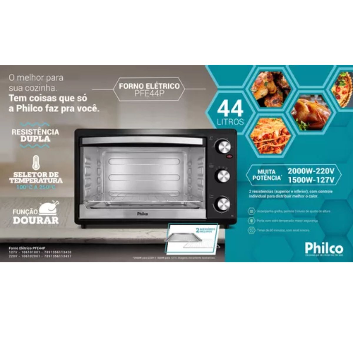 Miniatura Forno Elétrico Philco PFE44P 1500W Dupla Resistência 44L 110V 110V