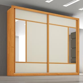 Miniatura Guarda-Roupa Europa Triunfo Flex com Espelho, 2 Portas de Correr e 6 Gavetas - Peroba/Off White Peroba/Off White