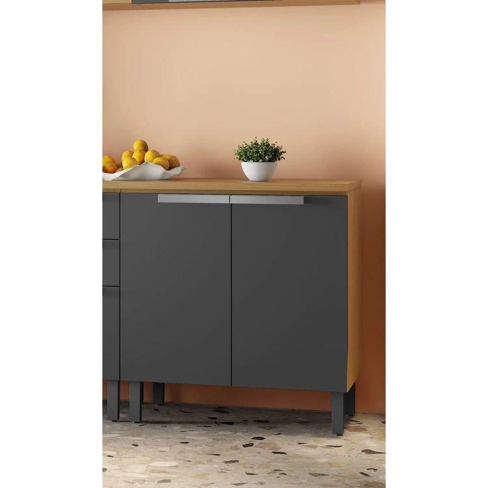 Miniatura Balcão De Cozinha 80cm 2 Portas Com Tampo New Porto - Itatiaia Freijó/grafite