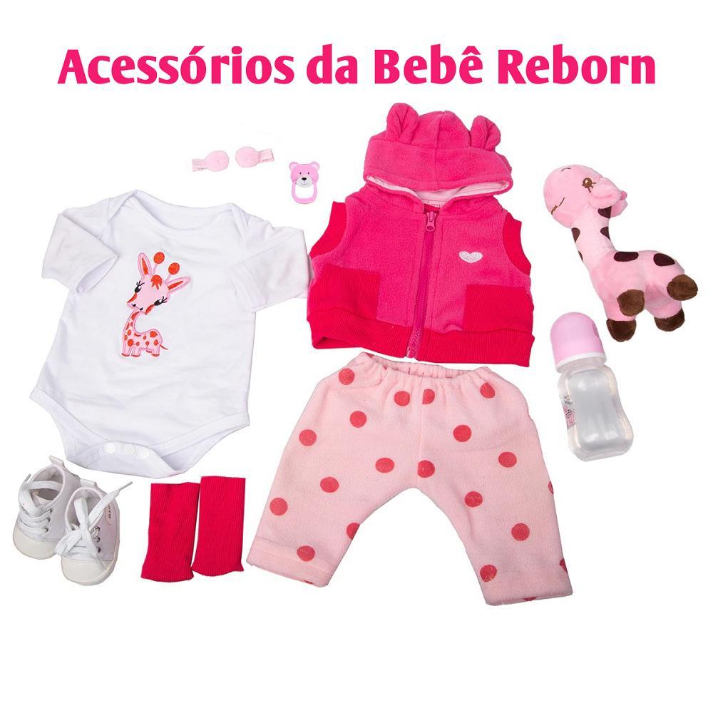 Miniatura Boneca Bebê Reborn Girafinha Menina 48Cm - 100% Silicone