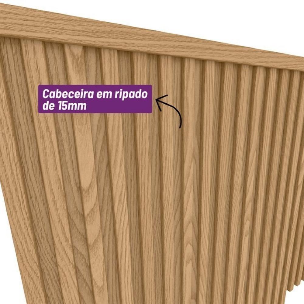 Conjunto Cama Queen Bristol, Cabeceira e 2 Mesas de Cabeceira Buzios Carvalho/Cinza