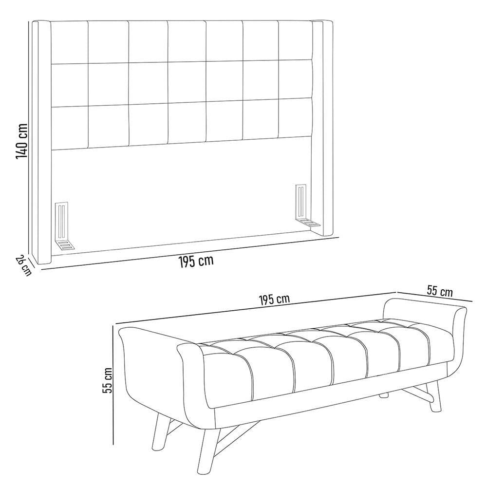 Cabeceira Cama Box King 195cm Pisa E Recamier Neville P02 Sintético Caramelo - Mpozenato